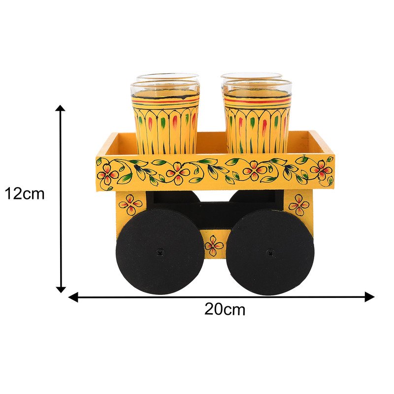 HandPainted Alluminium Tea Kettle with Four Glasses and Wooden Tray For Home Décor , Tea Party , Serving - Image 3