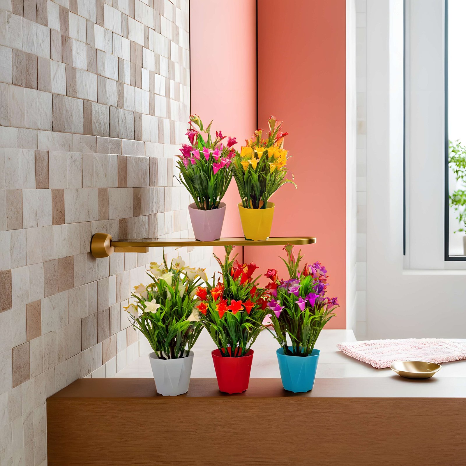 RANI'S CRAFTSÂ Plastic Small Mini Set Of 5 Artificial Plant With Pot Artificial Potted Plants Set Of 5 Home Decor Indoor Small Plants Pot Flowers For Table Desk Decoration (RV-AP4) - Image 2