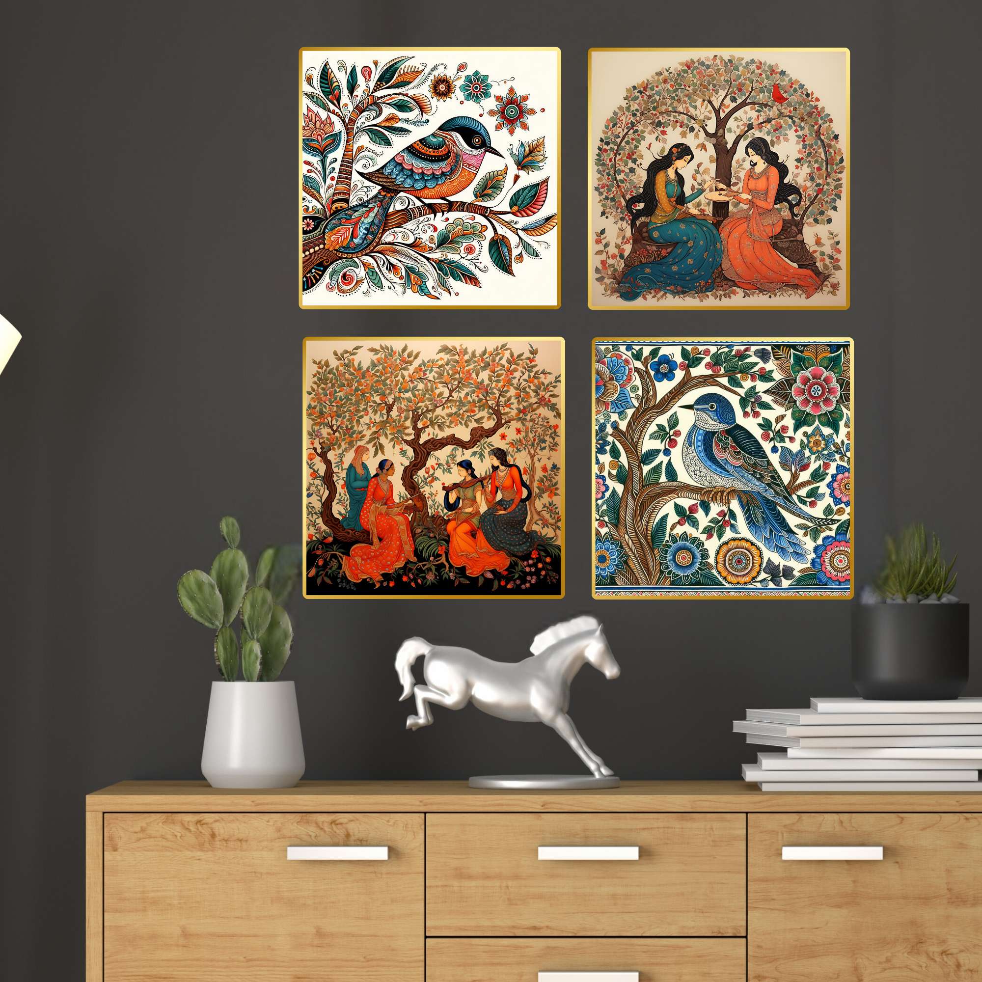 Set of Four Wall Paintings for Wall Dacoration Golden Framed Wall Paintings for Living Room & Bedroom Wall Art for Home Decoration & Office Wall Décor (13x10 inch CH-GD4-8) - Image 3