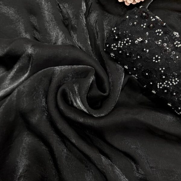Women's Classic Black Shimmer Saree with All-Over Sequin Embellished Blouse Piece
