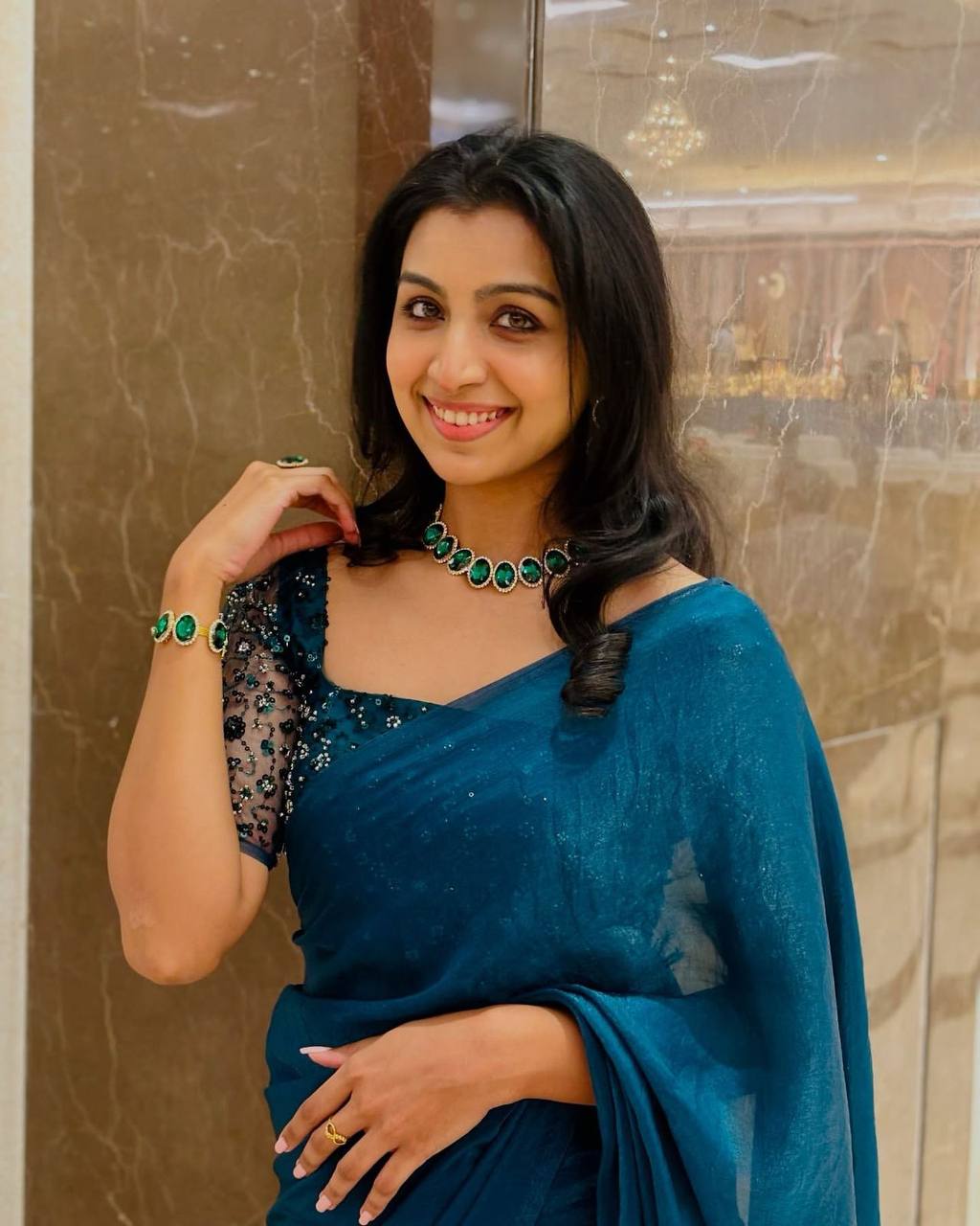 Elegant Peacock Blue Tissue Silk Saree with Sparkling Sequin Work Blouse