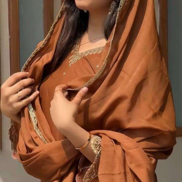 Women's Georgette Sequence Moti Work Straight Kurti With Salwar and Dupatta Set