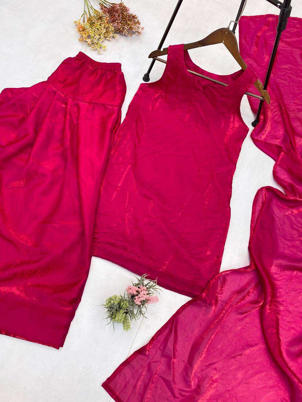 Women's Fendi Silk Solid Semi Stitched Sleeveless Kurti With Salwar and Dupatta set - Image 4